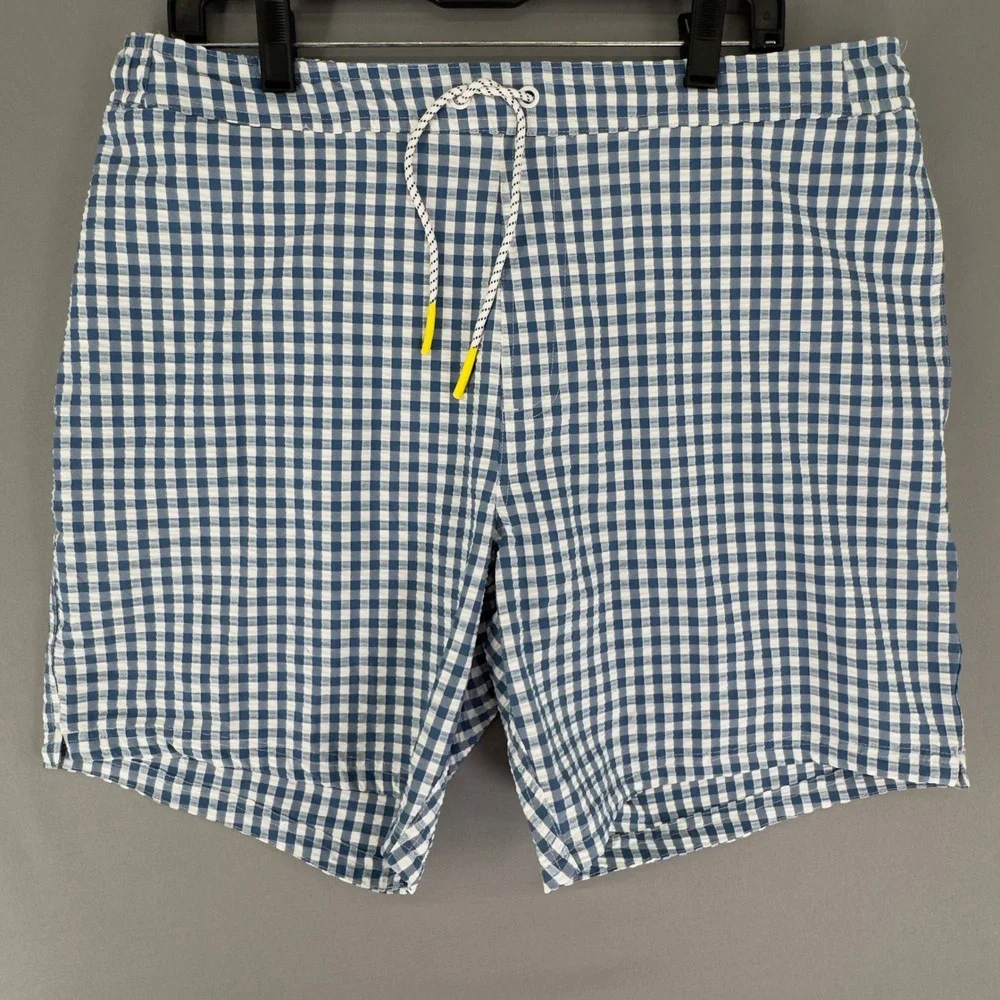 Bonobos Seersucker Surf Swim Trunks Mens L Large Blue Gingham Check 7